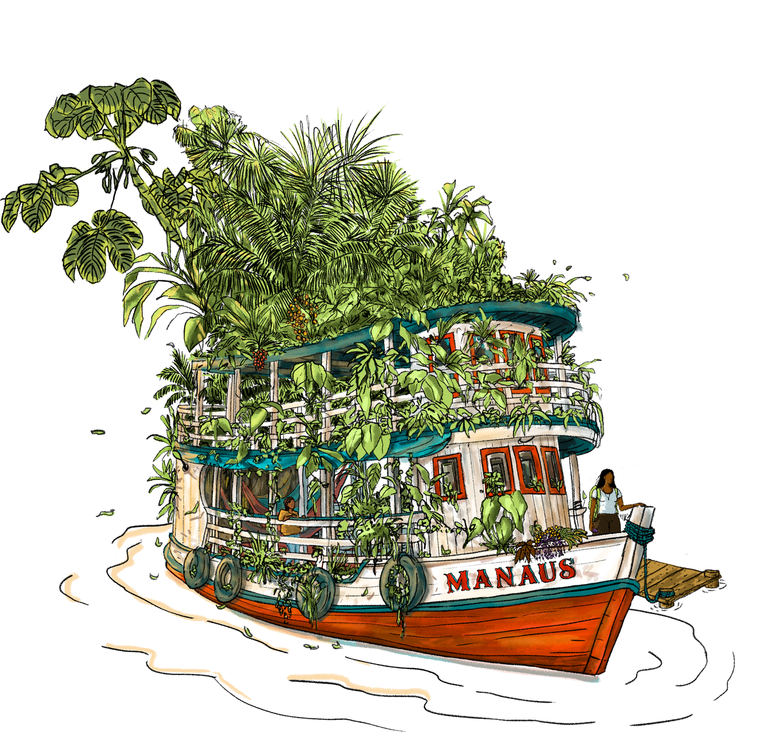 Barco amazônico ilustrado, símbolo da travessia do TEDxManaus